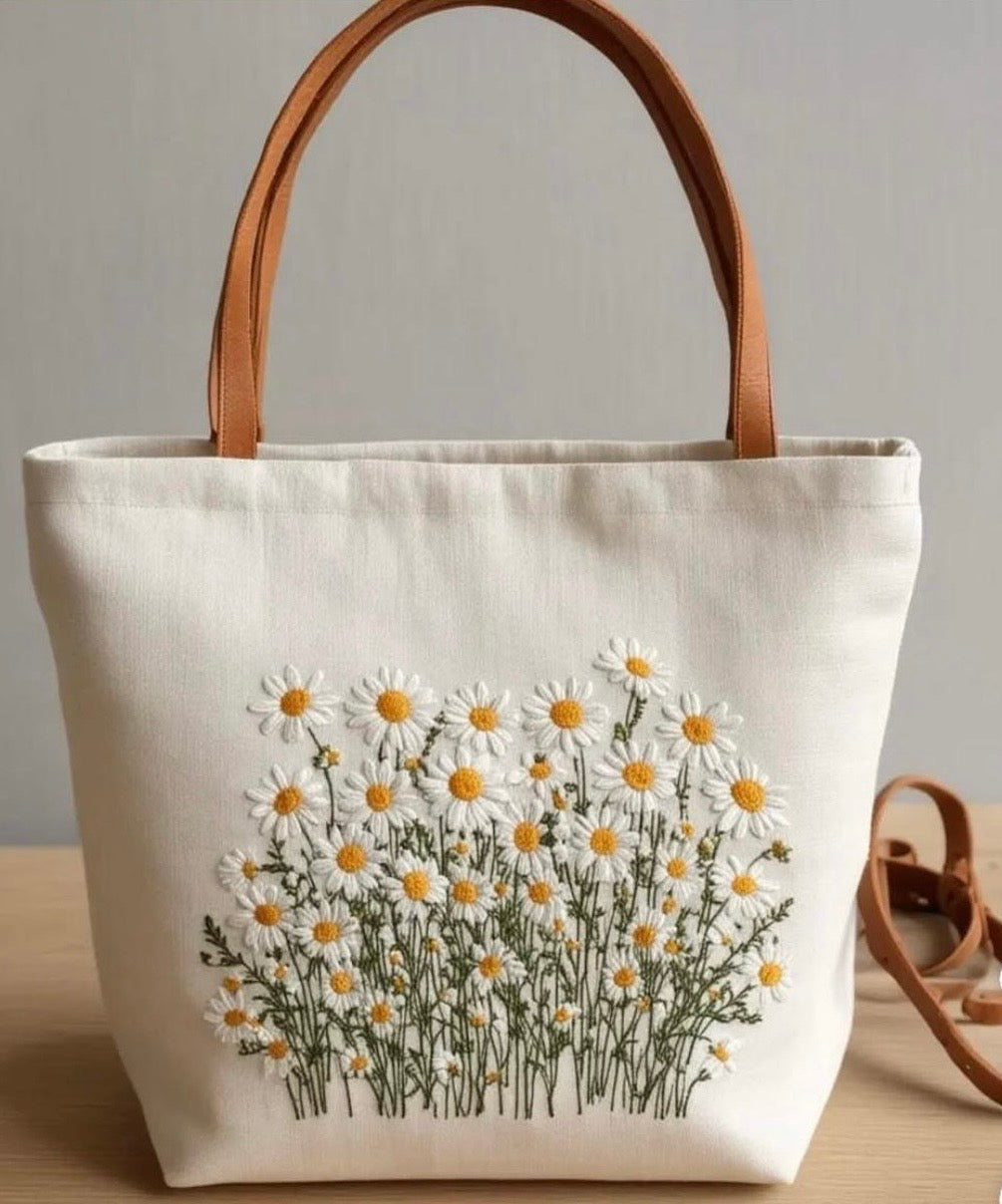Handmade Embroidered Canvas Tote Bag